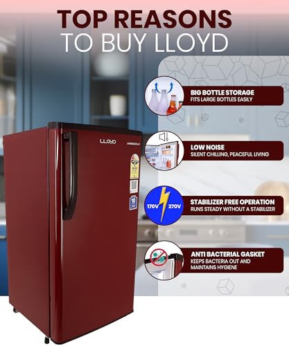 Image of Lloyd 165 L Direct Cool Single Door 2 Star Refrigerator with Big Bottle Storage Low Noise Stabilizer Free Operation (Royal Red)