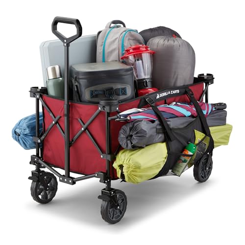 Gorilla Carts 7 Kubikfuß Faltbarer Festivalwagen, XXL All-Terrain-Utility-Pull-Campingwagen mit übergroßem Bett und integrierten Getränkehaltern, Gartenwagen 185L Fassungsvermögen, Rot – Bild 8