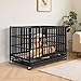 SHUSHIM 48 Inch Heavy Duty Dog Crate Kennel with Wheels, High Anxiety Indestructible Dog Crates for Large Dogs, XL XXL Extra Large Dog Crate with Removable Plastic Tray, Two Locks (Black, Square)