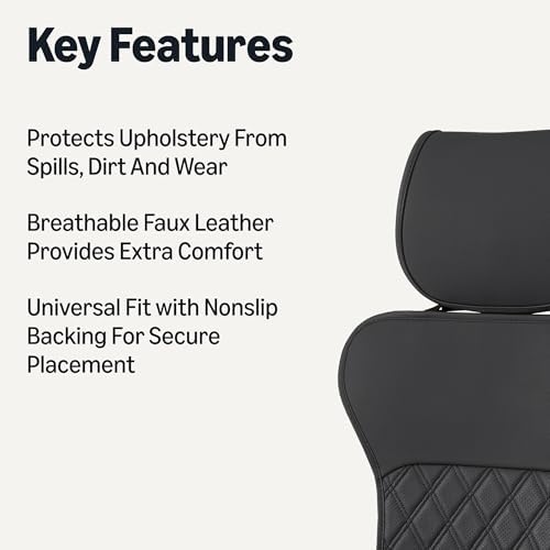 Amazon Basics Front Car Seat Covers, Universal Seat Protectors, Breathable Faux Leather, 2-Pack