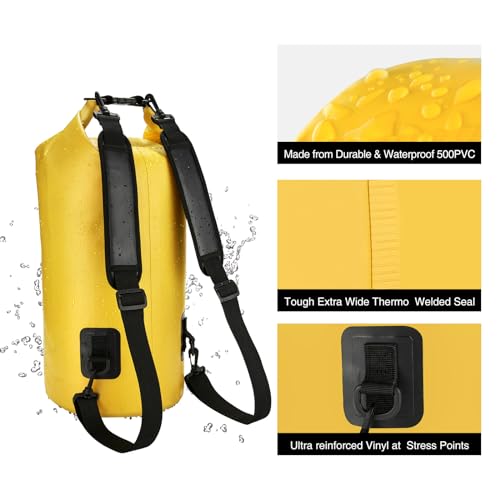 Image of Piscifun Waterproof Dry Bag Backpack 20L Floating Dry Backpack with Waterproof Phone Case for Water Sports - Fishing Boating Kayaking Surfing Rafting Camping Gifts for Men and Women Yellow