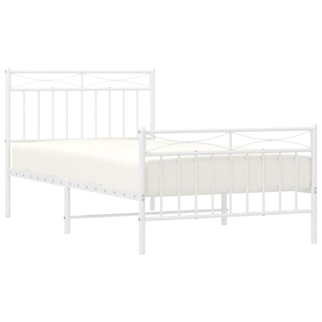 Telaio letto con testiera e pediera in metallo bianco 100 x 190 cm Cornice da letto per soggiorno Telaio per camera da letto Struttura del letto dell'hotel Adatto per camera da letto