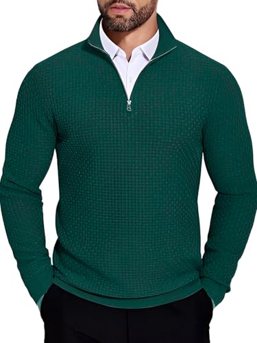 Image of TYSORT Men High Neck Zipper Full Sleeve Waffle Knitted Winter Sweater,Waffle Knit Sweater for Men