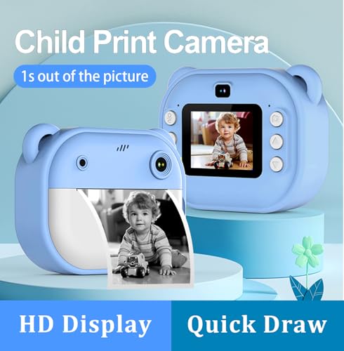 Image of Omeron 1 Year Warranty Kids Instant Print Camera 12MP HD Photo & Video, Built-in Thermal Printer, Rechargeable Battery, Fun Filters & Paper Rolls, Educational Gift Toy - Purple