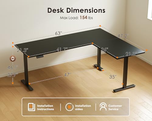 Image of OffiGo 63 Inch Reversible L Shaped Electric Standing Desk, Black