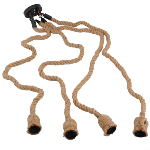 Marchfunny Lampadario rustico in corda di canapa, 1 m, stile industriale, 4 luci, con portalampada E27, corda intrecciata a mano per bar retrò
