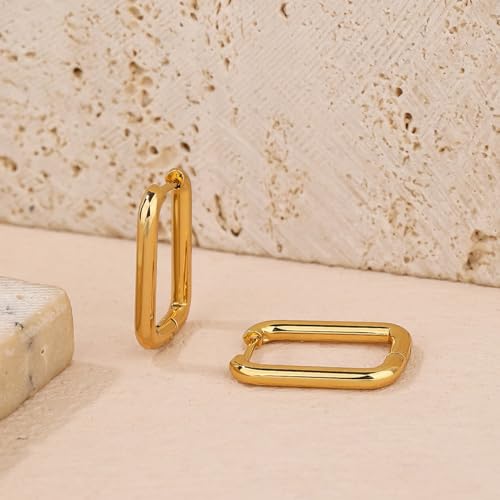 Image of Shining Diva Fashion Anti Tarnish Jewellery Celebrity Inspired 14k Real Gold Plated Simple Plain Link Chain Chunky Huggie Hoop Trendy Stylish Copper Earrings for Women Girls