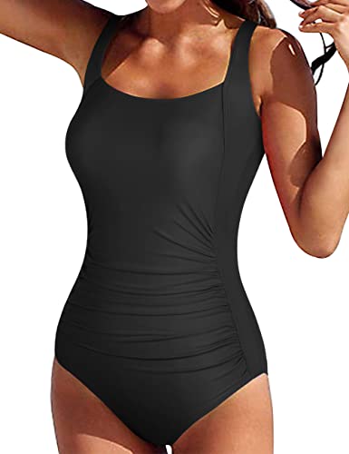 Hilor YSW7625-30-16 Women'S One Piece Swimsuits Shirred Tank Swimwear Vintage Tummy Control Bathing Suit Black 16 thumb #5