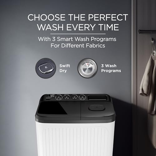 Image of Lloyd 7 kg 5 Star Semi Automatic Top Load Washing Machine |1300 RPM | Detergent Storage Zone | 3 Wash Programs | Swift Dry | Magic Filter, GLWS705AODDG, Dark Grey and White)