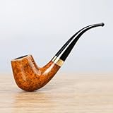 MUXIANG Tobacco Brair Wood Pipe with Metal Decorative Ring Fit 3mm Filter AA0522 (Gold)