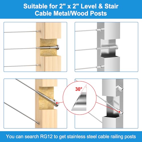 Image of 50Pack 1 /8 inch Invisible Cable Railing Kit, T316 Stainless Steel Invisible Receiver and Swage Stud End for Cable Railing, Hidden Swage Tensioner for Wood&Metal Cable Post, Wire Railing Kit, RG60