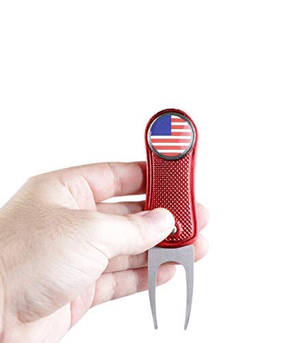 HAIYUE Foldable Golf Divot Repair Tool USA Flag Magnetic Ball Markers (Multi-Colors/Bone Shape)