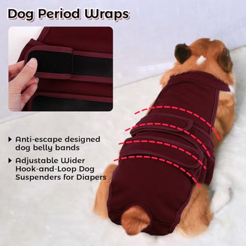 Image of QBLEEV Female Dog Diapers with Adjustable Suspenders - Washable Sanitary Panties for Dogs in Heat or Incontinence, Escape-Proof Reusable Pet Period Underwear Onesie for Small to Large Breeds