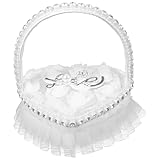 HAKIDZEL Almohada Romántica para Anillos de Boda Encaje y Satén, Caja Asa en Forma de Corazón, Soporte para Alianzas, Adecuada para Clubes y Fiestas en Casa