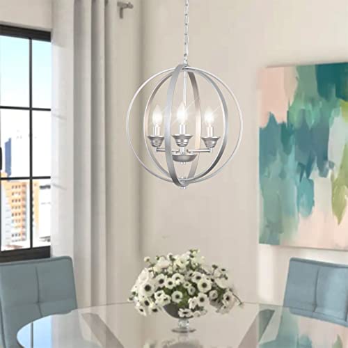 Puming Orb Chandelier Modern Globe Chandelier 3 Light Fixture Sliver Chandeliers Farmhouse Chandelier Pendant Light Fixtures Foyer Lighting Adjustable For Dining Room Kitchen Bedroom #TOP15