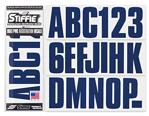 Image of STIFFIE Uniline Navy 3 inch Boat & PWC Registration Decals • Numbers Letters Stickers