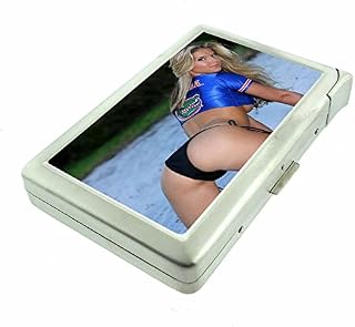 Florida Pin Up Girls Miami USA D2 Cigarette Case Lighter Smoking King Size Cigarettes Silver Metal Wallet 4" X 2.75" RFID Protection