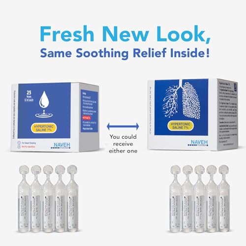 NAVEH PHARMA 7% Hypertonic Saline Solution for Nebulizer - 25 Single-Use Ampoules for Airway Moisturizing - Sodium Chloride Inhalation Solution for All Ages