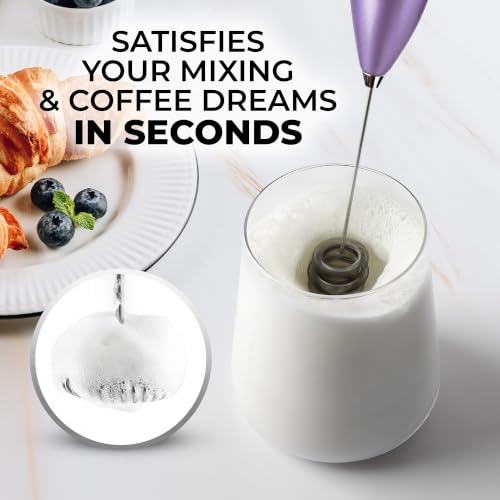 Image of Zulay Kitchen Powerful Milk Frother Wand With Duracell Batteries - Ultra Fast Handheld Drink Mixer - Electric Whisk Foam Maker for Coffee, Lattes, Cappuccino & Matcha - Triple Whisk - Nebula