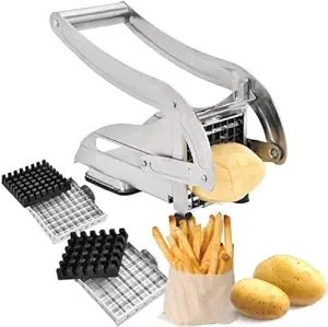 Hatanu Mall Stainless Steel Potato Chipper with 2 Blades/Potato Chips Strip Cutting Cutter Machine Maker Slicer Chopper Dicer (Silver)