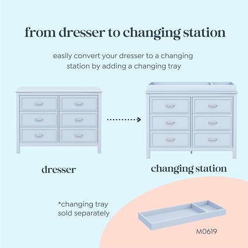 Image of DaVinci Charlie 6-Drawer Baby Dresser - Wooden Double Chest of Drawers for Kids, Boys and Girls - Multi-Purpose Storage for Bedroom, Nursery, Living Room & Hallway, Easy to Assemble - Powder Blue