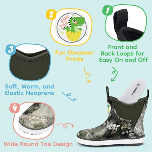 HISEA Kid's Deck Boots Waterproof Lightweight Ankle Rain Boots for Boys Girls Rubber Boots Non-slip Child Rain Shoes3