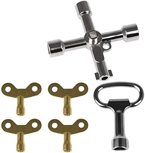 KAHEIGN6Pcs Utility Key Kit, Brass Radiator Key Plumbing Key Triangle Cabinet Spanner Key Socket Keys for Radiators Gas Electric Water Meter Boxes