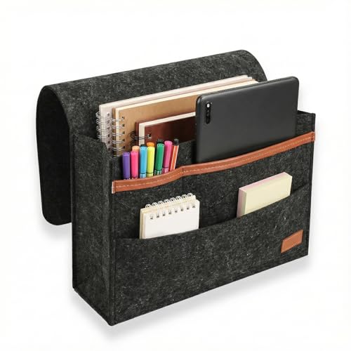 1 PCS Filz Bett Organizer, Filz Betttasche Anti-Rutsch Nachttisch Tasche Sofa-Bett Hängeaufbewahrung für Buch,iPad, Fernbedienung,Handy,...