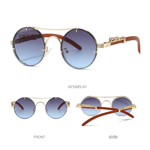 Vintage Round Sunglasses for Women & Men, Gold Leopard Double Bridge Design with UV400 Protection and Anti-Glare3