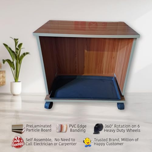 Image of Wooden 150 Kg Load Capicity Inverter Battery Trolley Box for Home & Office Cabinet | Battery Cover | 360 Rotating on 6 Heavy Duty Wheels & PVC Edge Band for Strength (Regal)