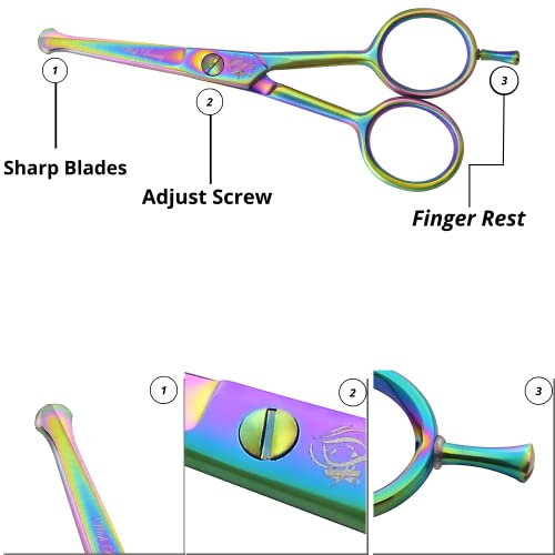 Wishbeauty Hairdressing Safety Scissors With Round Tips - Curved Professional Hair Trimming for Kids Children Baby (Rainbow 4.5") - Image 2