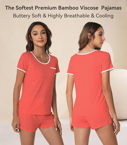 Image of WiWi Viscose from Bamboo Pajamas Set for Women Super Soft Short Sleeve Cooling Summer Plus Size Pjs Sets Sleepwear S-4X