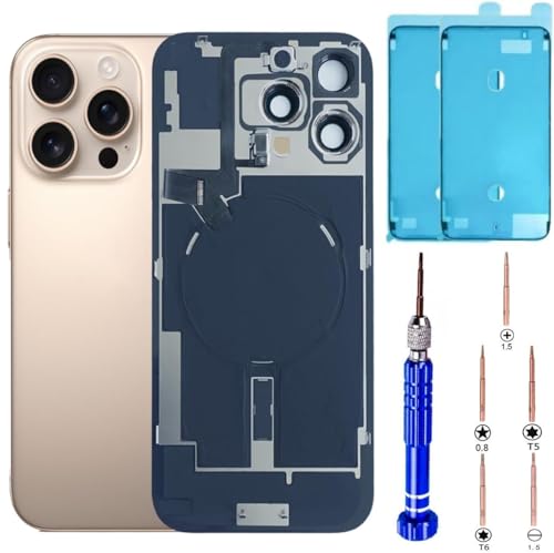 16 Pro Max Back Glass Replacement for iPhone 16 Pro Max Back Cover Glass (6.9 Inches) with Pre-Installed Tape + Installation Instruction + Repair Tools (Desert Titanium-with Flex Cable)