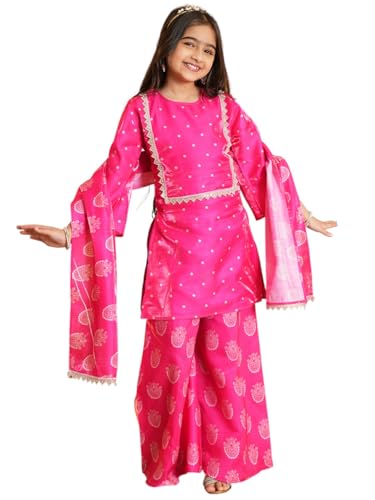 Image of AJ DEZINES Ethnic Wear Sharara Suit Set For Girls|Punjabi dress for Kids|Silk Blend Girls Salwar Suit|Traditional Patiala Outfit|Stylish Kids Kurta for Festivals Weddings & Special Occasions