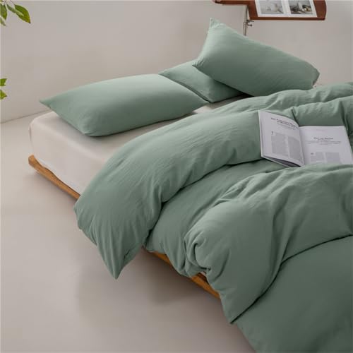 Odot Color Sólido 3 Piezas Ropa de Cama,Juegos de Funda para Edredón con Funda de Nórdico y 2 Funda de Almohada, Juego Ropa de Cama para Cama Infantil y Matrimonio (180x220cm,Verde B)