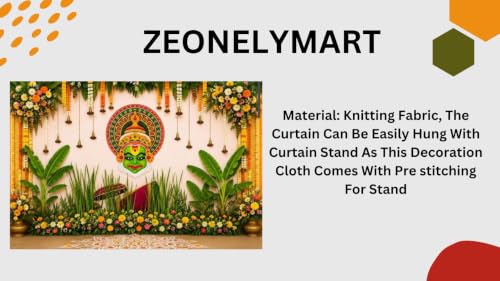 Image of Pooja Decoration Traditional Background Curtain Cloth for Festival | Traditional Kerala Kathakali Mask & Banana Leaf Backdrop Onam Backdrop Cloth 8x8 Feet