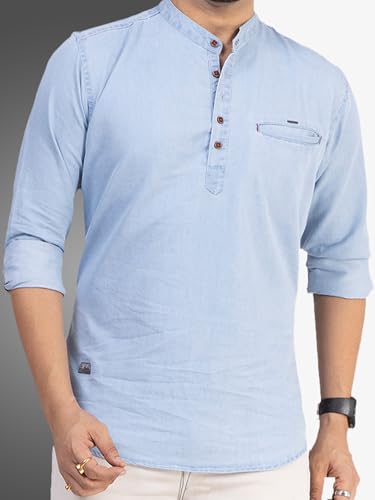 Image of D... finish Men's Denim Icewash Short Kurta | Short Kurta for Men