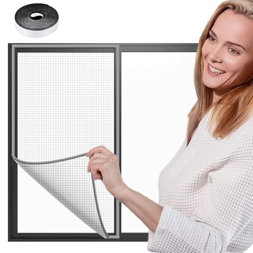 Bcautay Mosquitera para ventana sin taladrar, 40 x 50 cm, no requiere cortes, red gruesa no es fácil de rasgar, protección contra insectos fija con cierre de