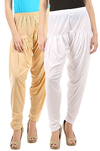 Image of Buy That Trendz Women's Relaxed Fit Cotton Harem Bottoms Pants (132-LSkn Combo 2 Patiala Whte Light Skin, White XL)