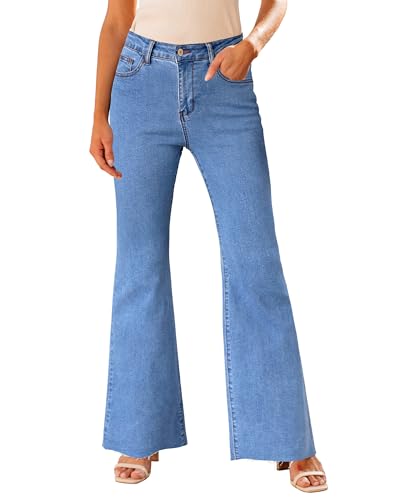 GRAPENT Wide Leg Jeans for Women Trendy High Waisted Flare Stretchy Bell Bottom Denim Pants Baggy Raw Hem Trouser Jeans