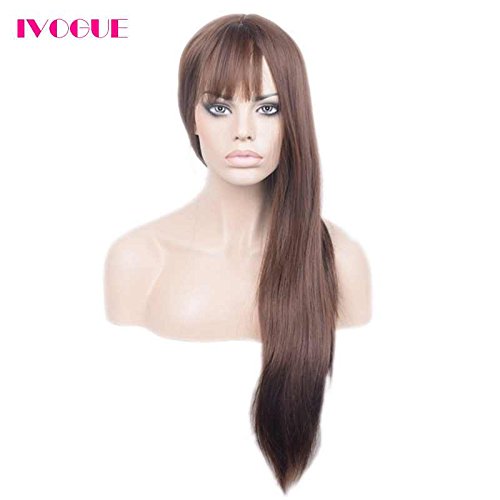 Dark Brown #4 Best Malaysian Human Hair Lace Front Wigs with Bangs Glueless Full Lace Front Virgin Hair Wig for Black Women (18inch)