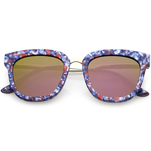 zeroUV - Marble Printed Metal Nose Bridge Colored Mirror Square Flat Lens Horn Rimmed Sunglasses 49mm
