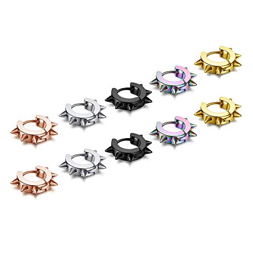 AllerPierce Stainless Steel Punk Earrings for Men Women Spike Hoop Earring Huggie Hoop Earrings Set 5 Pairs3