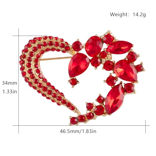 Image of LAXPICOL Vintage Cute Red Love-Heart Austrian Crystal Brooch Broach Pin for Women
