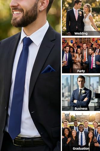 Image of HISDERN Mens Ties Solid Color Ties for Men Formal Necktie with Pocket Square Set Satin Silk Neck Tie Handkerchiefs Set
