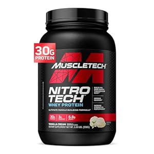 MuscleTech NitroTech Whey Protein Powder, Muscle Maintenance & Growth, Whey Isolate Protein Powder With 3g Creatine, Protein Shake For Men & Women, 6.8g BCAA, 20 Servings, 908g, Vanilla