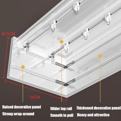 Hochleistungs-Gardinenschienen, zweireihig, geräuschloses System zur Deckenmontage, Verdunkelungsgardinen-Blende mit Doppelschiene zur Decken-/Wandmontage – verstellbare Gardinenschienenabde