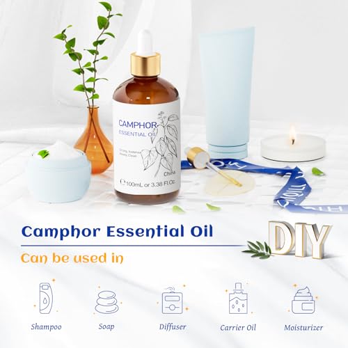 Image of HIQILI 100ML Camphor Essential Oil Pure, 100% Undiluted for Skin, Diffuser, Aromatherapy - 3.38 Fl Oz