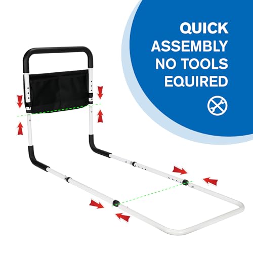 kajkey Aufstehhilfe Bett – längenverstellbar 78–95 cm & höhenverstellbar 43–53 cm, stabile Bett Aufstehhilfe aus Kohlenstoffstahl bis 150 kg, rutschfeste Griffe & Doppeltasche