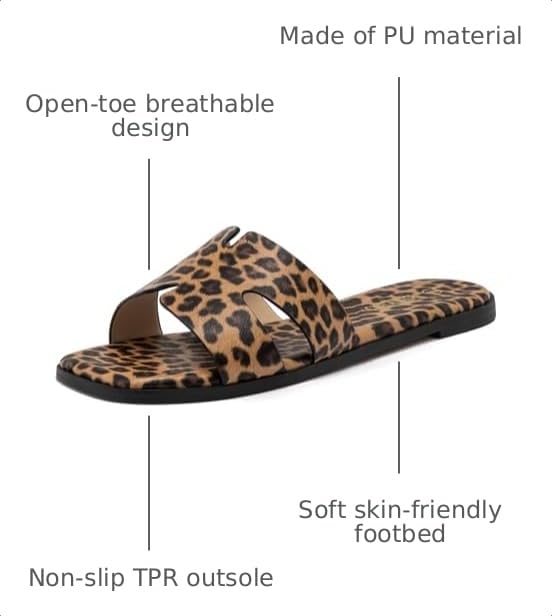 Image of Rihero Flat Sandals Women Dressy Comfortable Slip On Leather Slide Sandals